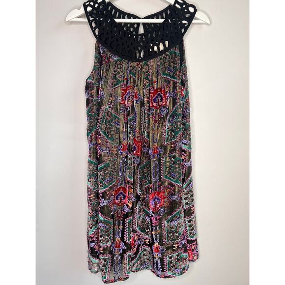 Moulinette Soeurs Linnea Burnout Velvet Metallic Mini Swing Dress Multi Women XS - Picture 2 of 10